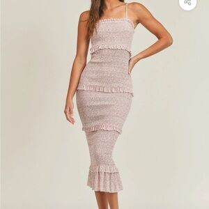 Mable Ruffle Smocked Tiered Midi Dress- Sz L